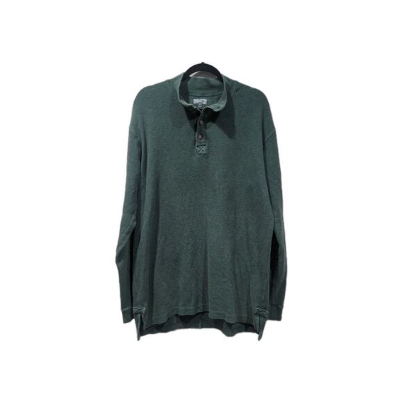 Duluth Mens Trim Fit Waffle 1/4 Button Thermal Mock Neck Henley Size XLT Green - Picture 1 of 10